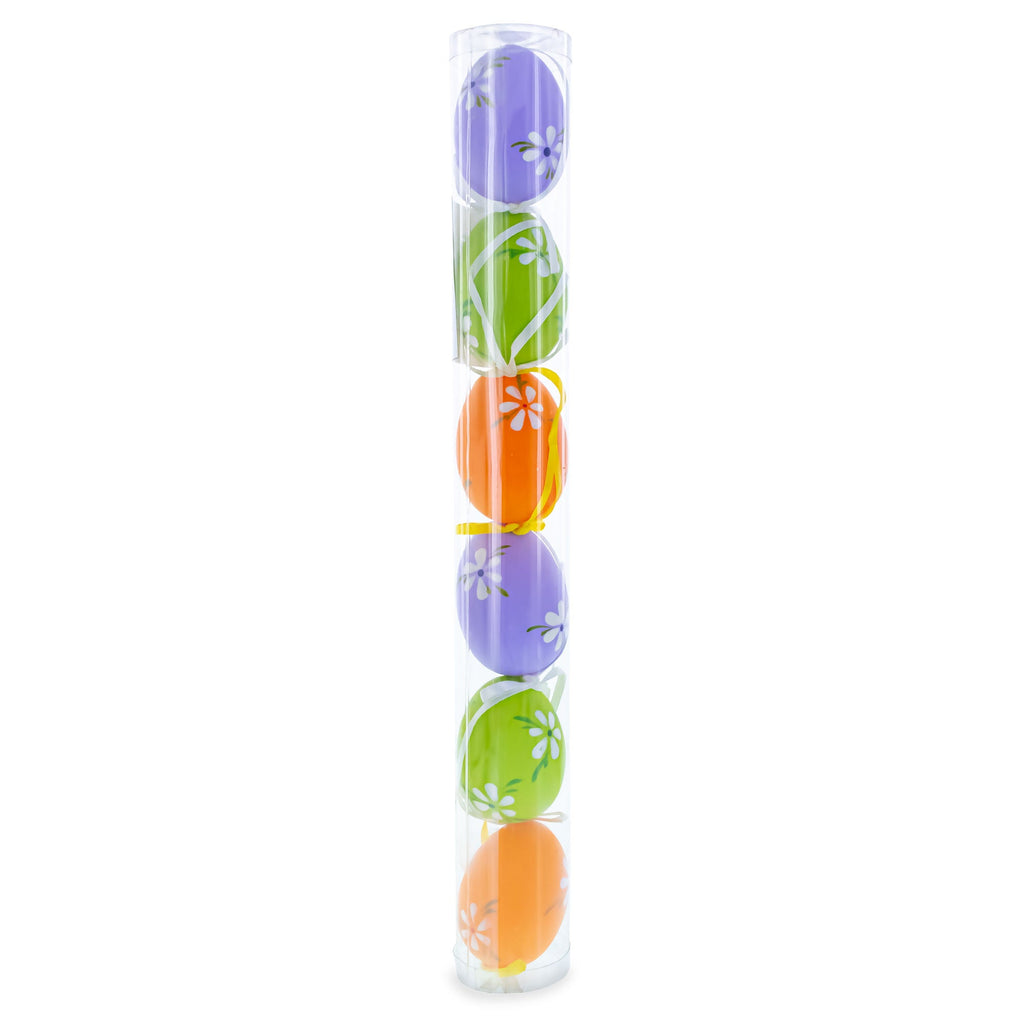 Set of 6 Green, Purple, Orange Flowers Plastic Easter Egg Ornaments 2.25 Inches