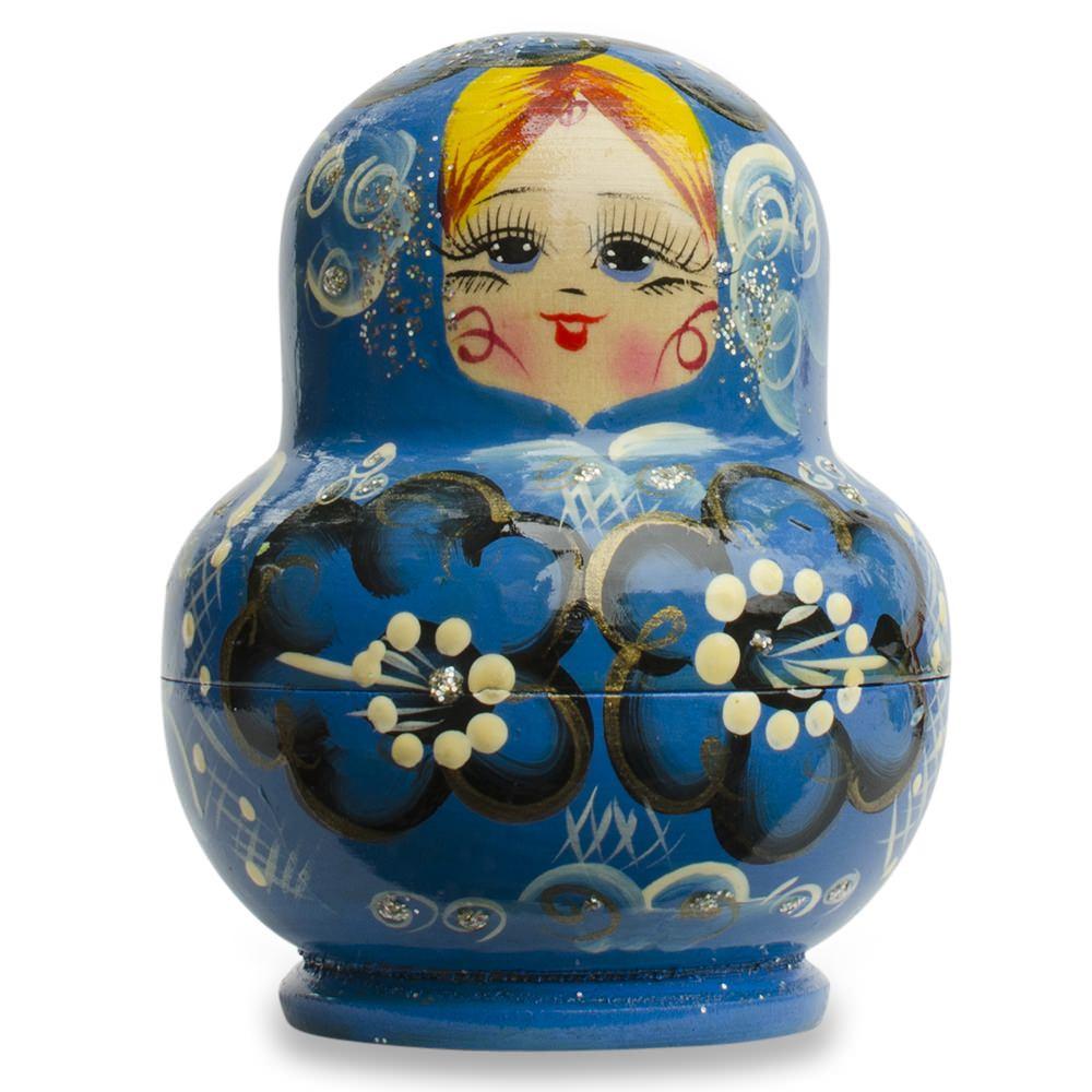 Set of 9 Rainbow Collection Blue Nesting Dolls  4.75 Inches