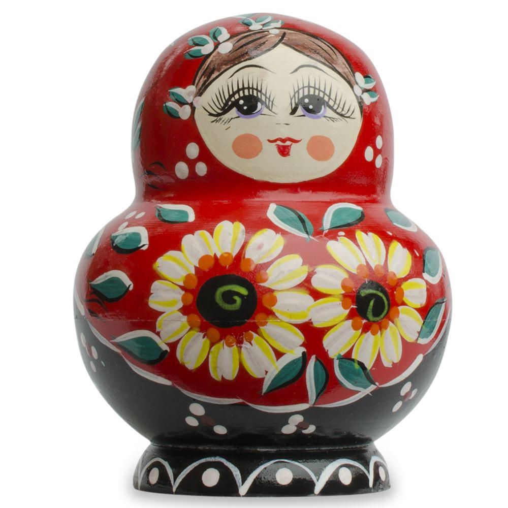 Set of 10 Daisy Flowers on Red Dress Nesting Dolls  7 Inches