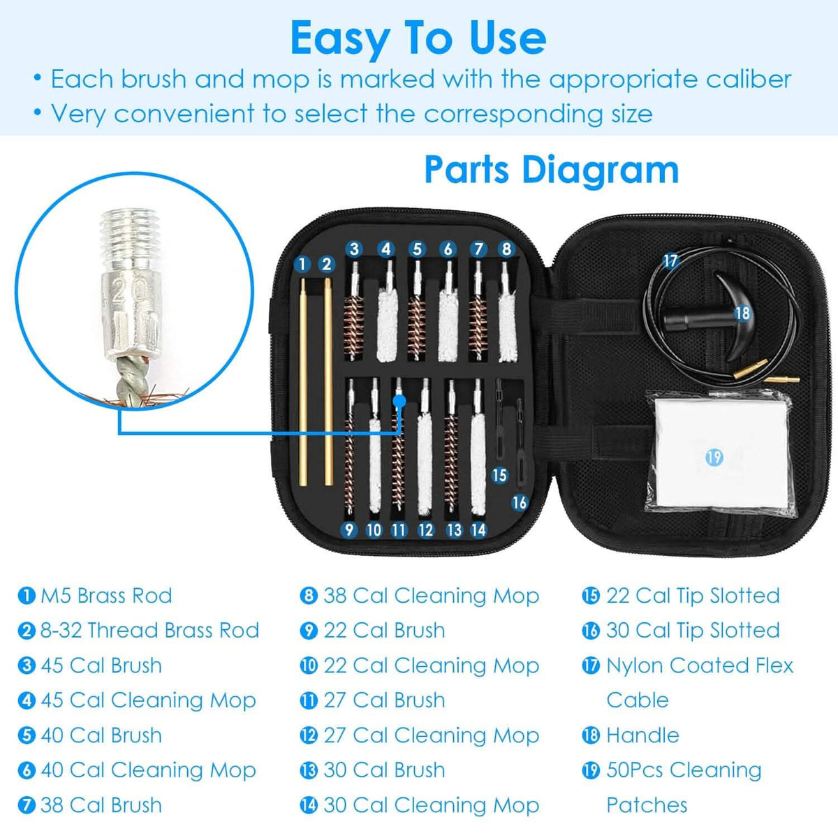 Universal Gun Cleaning Kit with 39.3" Flex Cable Brass Rod