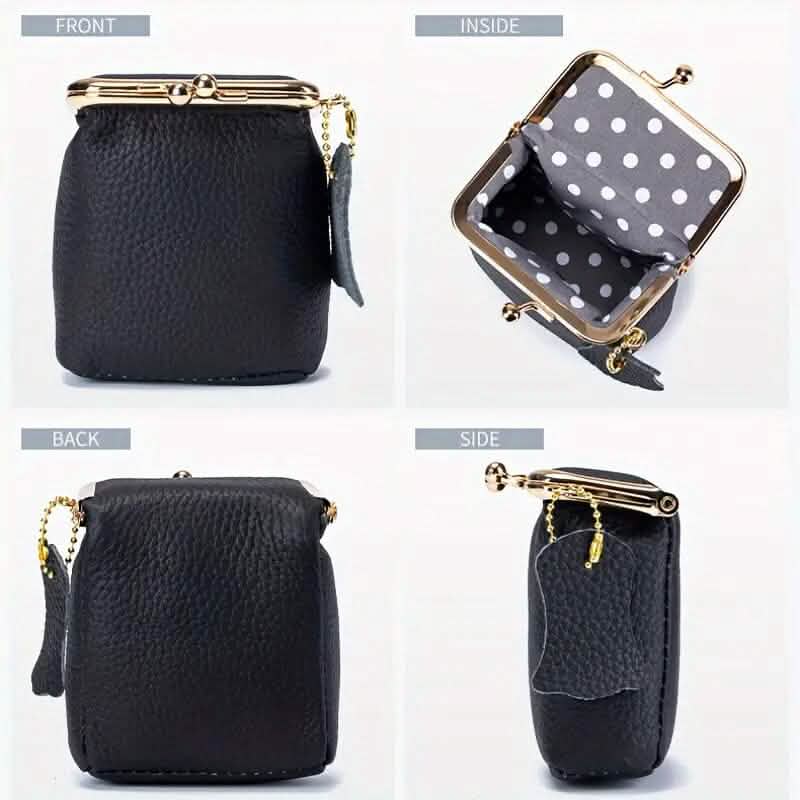 Vintage Genuine Leather Mini Handbag Organizer with Secure Kiss Lock