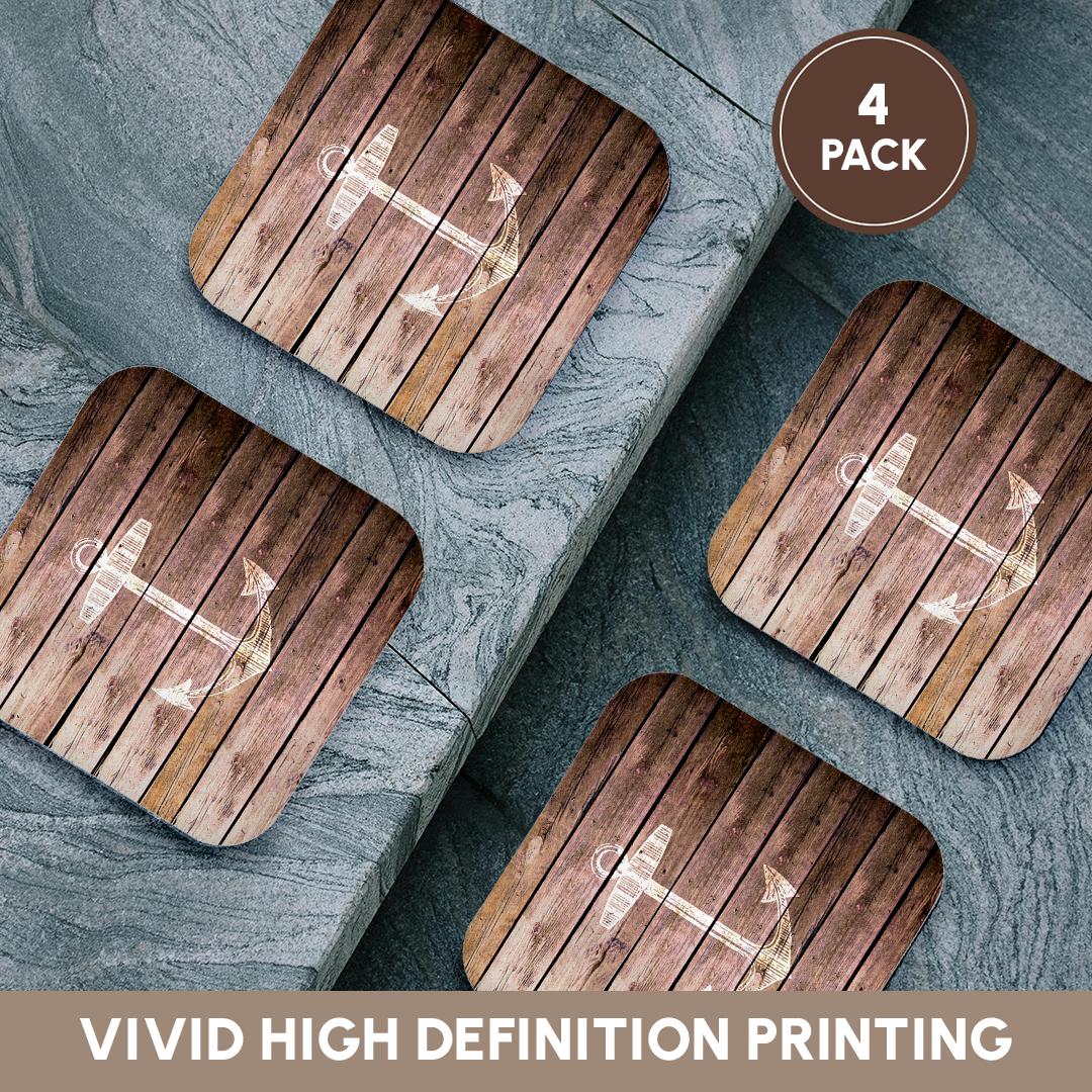 3dRose InspirationzStore Nautical Designs - White Anchor Stamp on Wood Texture Graphic Print - not Actually Wooden - Brown Grunge Nautical Theme - Coasters (CST_120205)