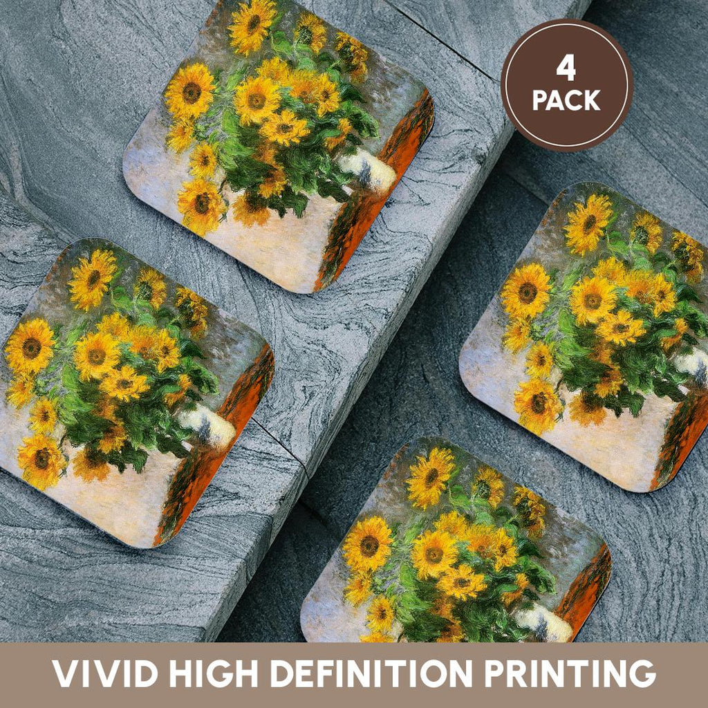 3dRose BLN Claude Monet Collection - Sunflowers by Claude Monet, 1881 Impressionist Still Life Painting - Coasters (cst_126590)