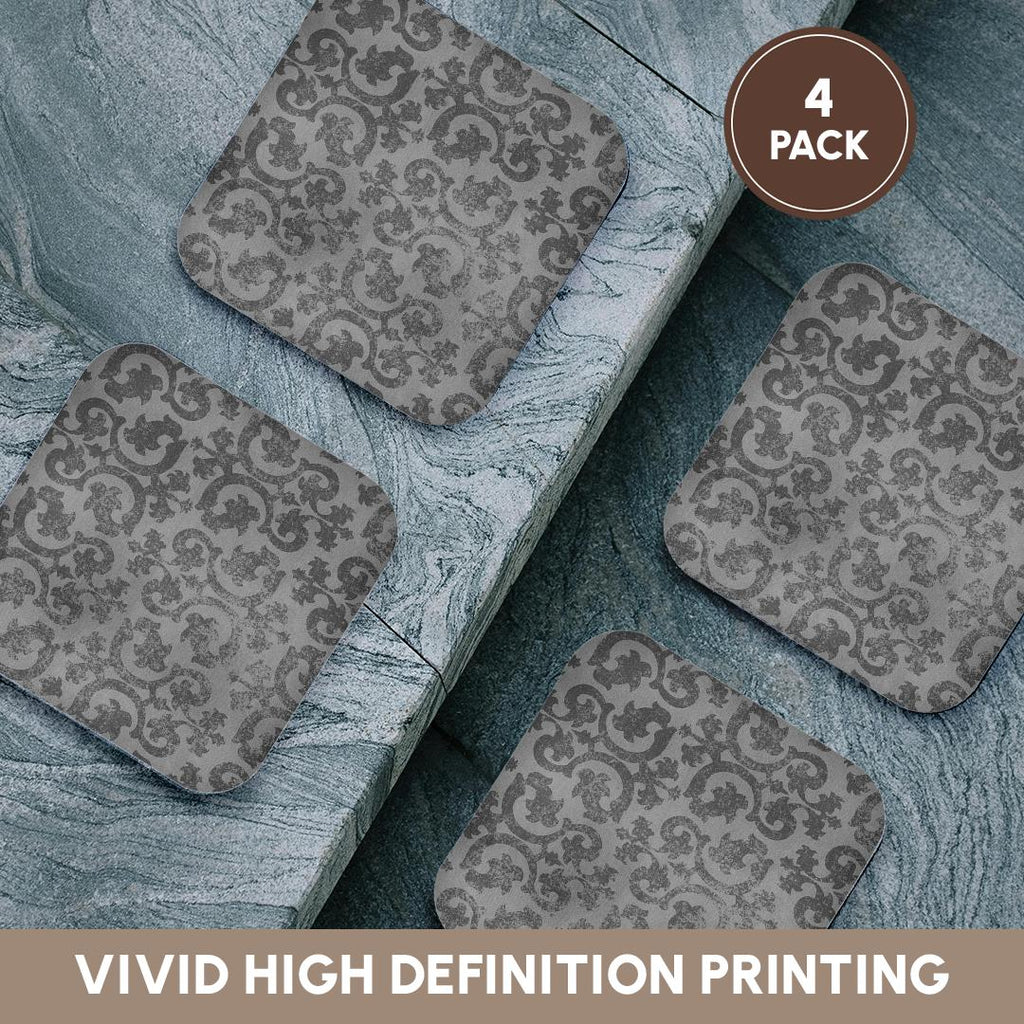 3dRose InspirationzStore Damask Patterns - Grunge Gray Damask - Silver Grey Faded Antique Vintage Swirls - Wallpaper Fancy Swirling Pattern - Coasters (CST_151434)