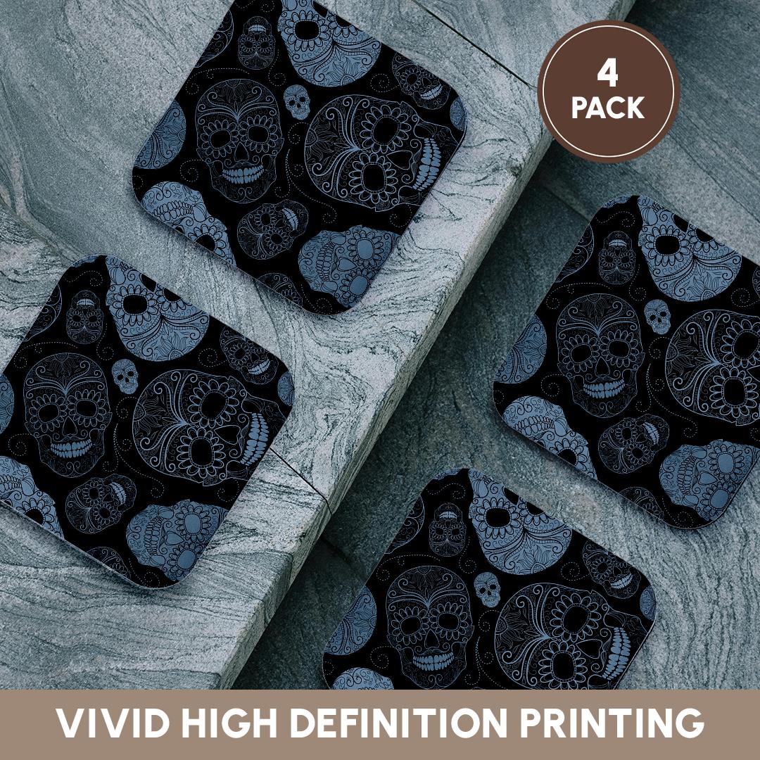 3dRose PS Creations - Blue Sugar Skulls Day of The Dead Art - Coasters (CST_110444)