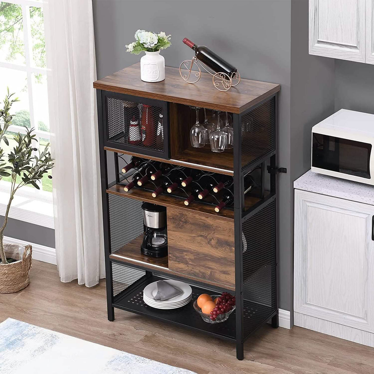 Wine Bar Cabinet for Liquor and Glasses