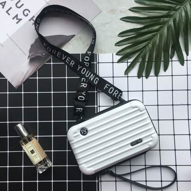 Women Suitcase Box Shape Crossbody Shoulder Bag Letter Band Travel Carrying