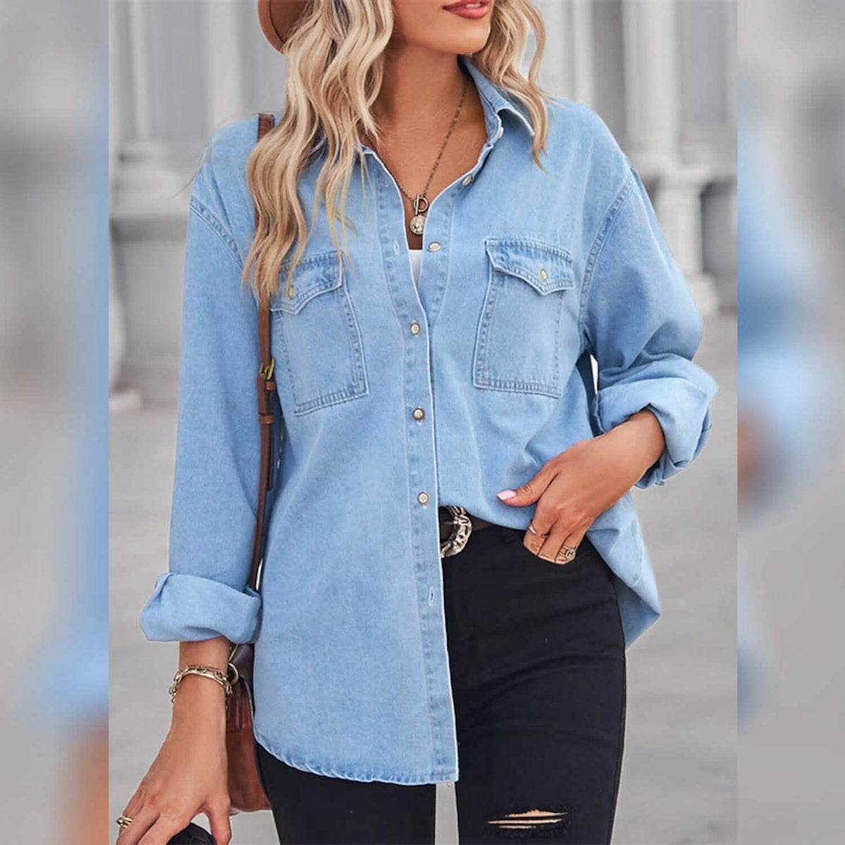 Women's Button Pocket Long Sleeve Casual