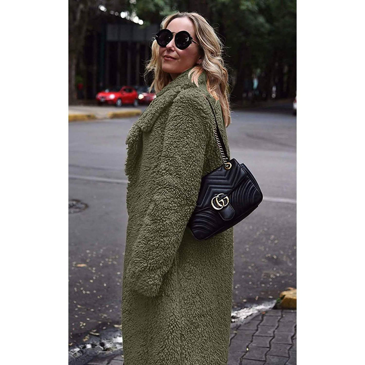 Women's Fuzzy Fleece Lapel Open Front Long Cardigan Coat