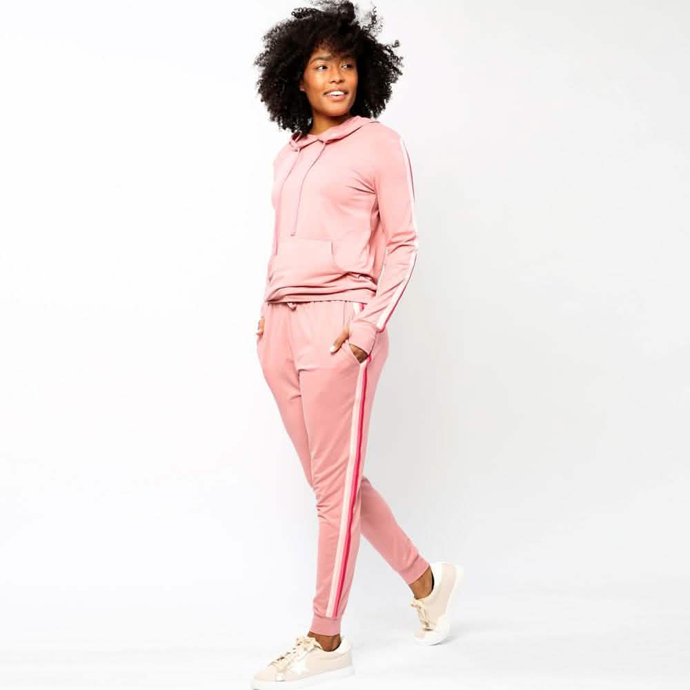 Women's Lightweight Elastic Sweat Pants Varsity Joggers with Drawstring Tie