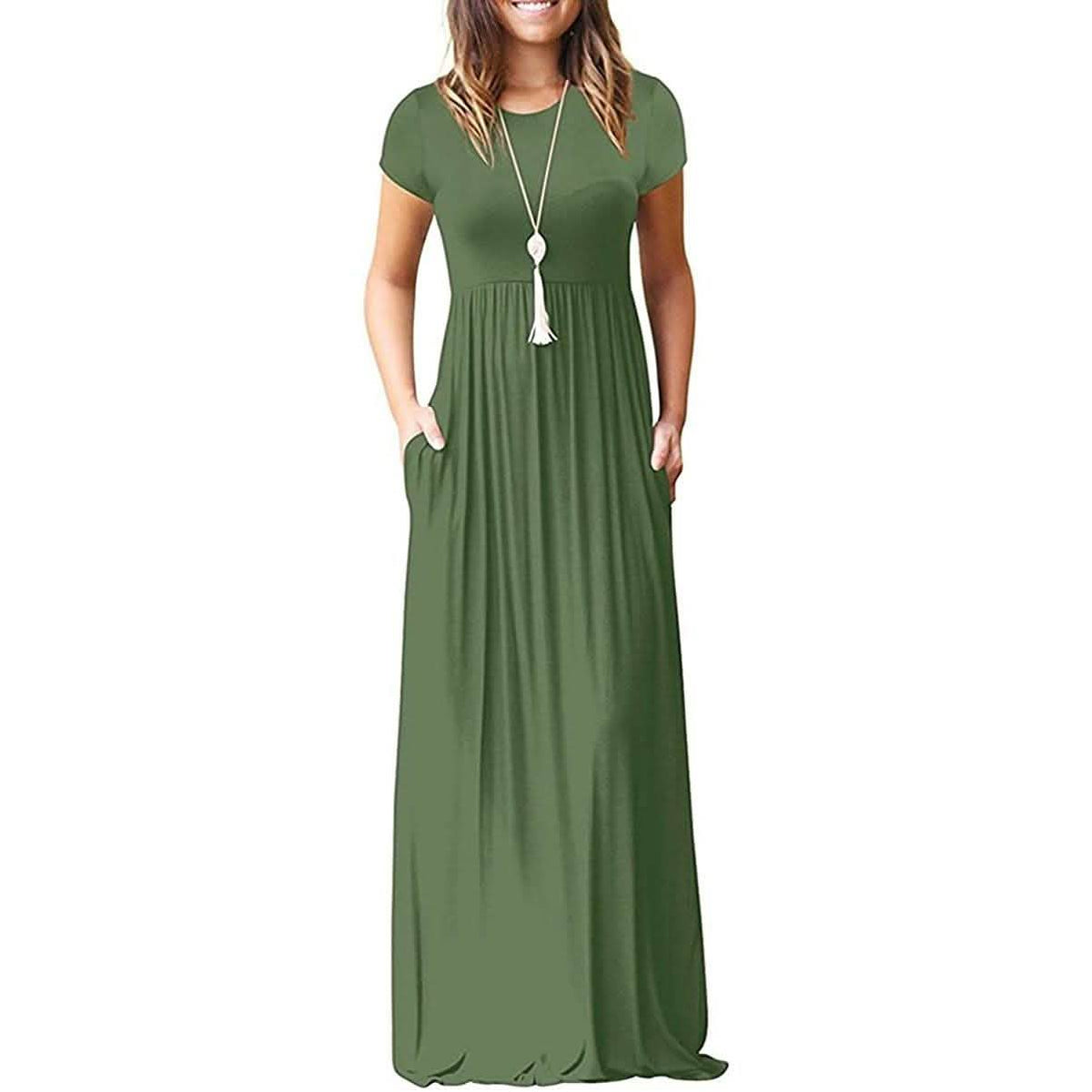 Women's Short Sleeve Loose Casual Long Dresses with Pockets
