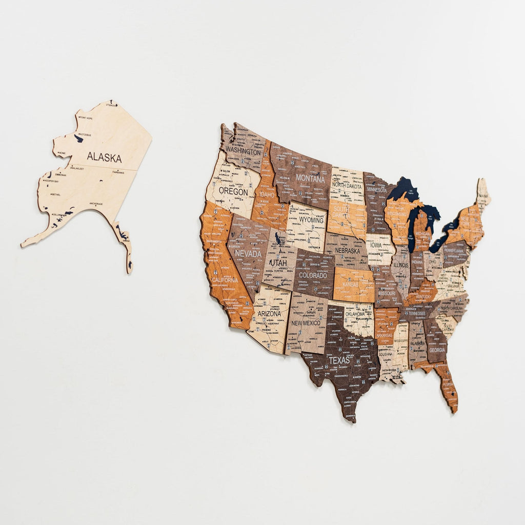 Wooden 3D Map of USA - Multicolor