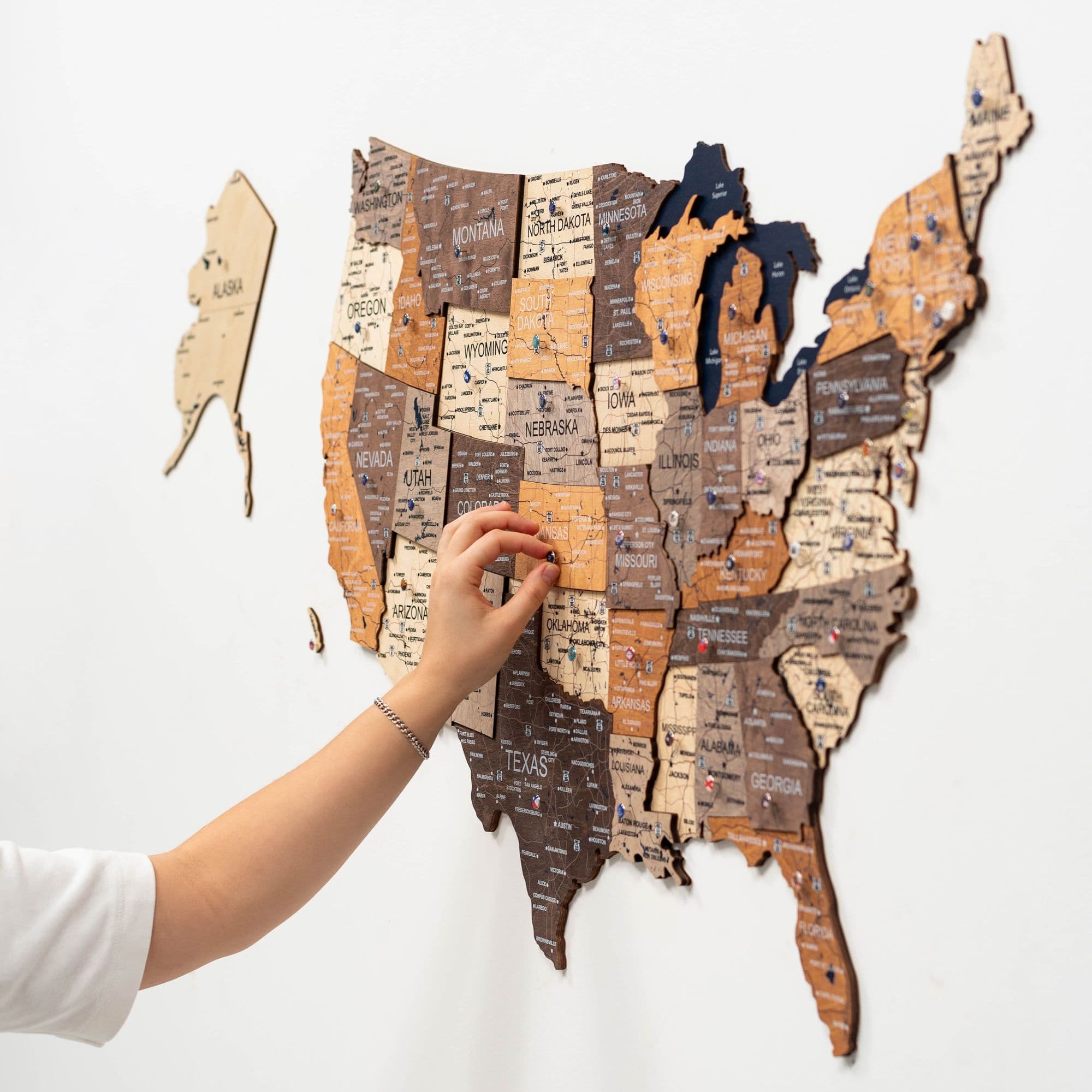 Wooden 3D Map of USA - Multicolor