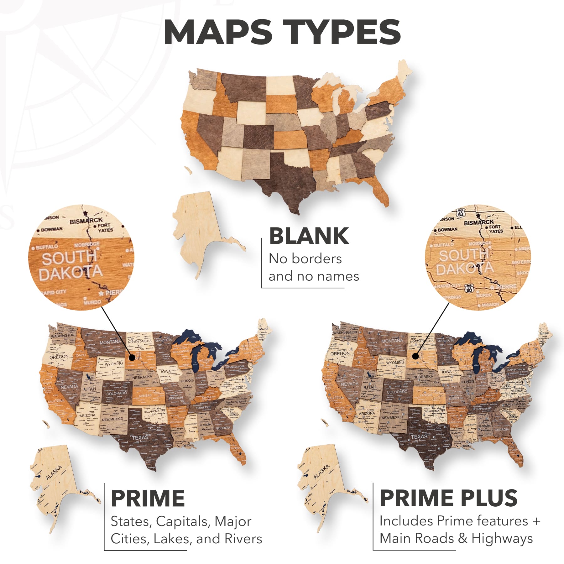 Wooden 3D Map of USA - Multicolor