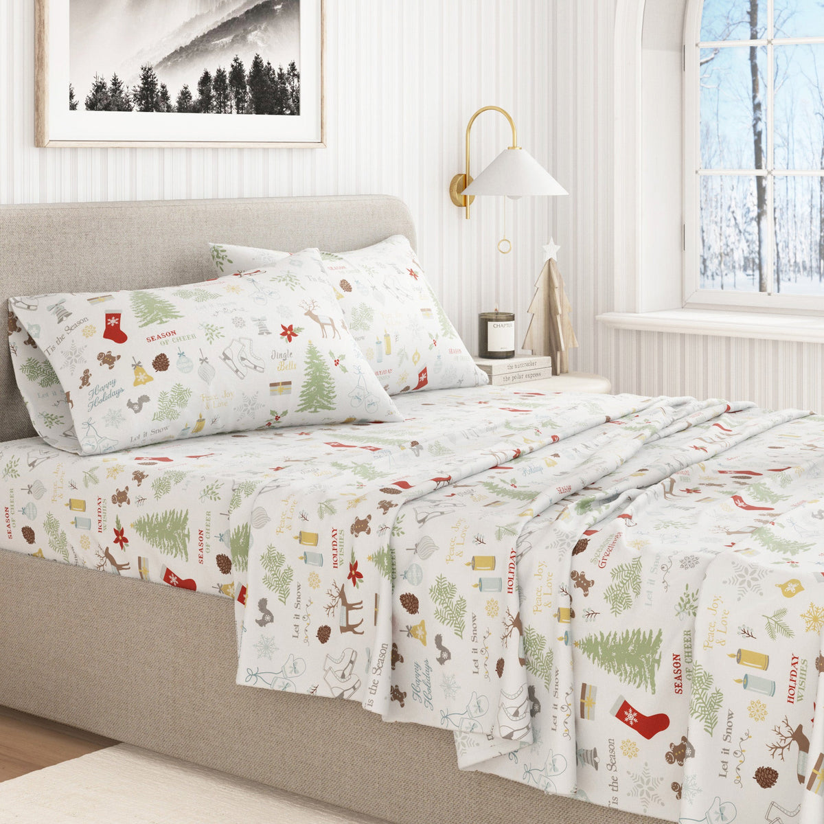 Turkish Cotton Christmas Flannel Sheet Set - Whittaker Collection