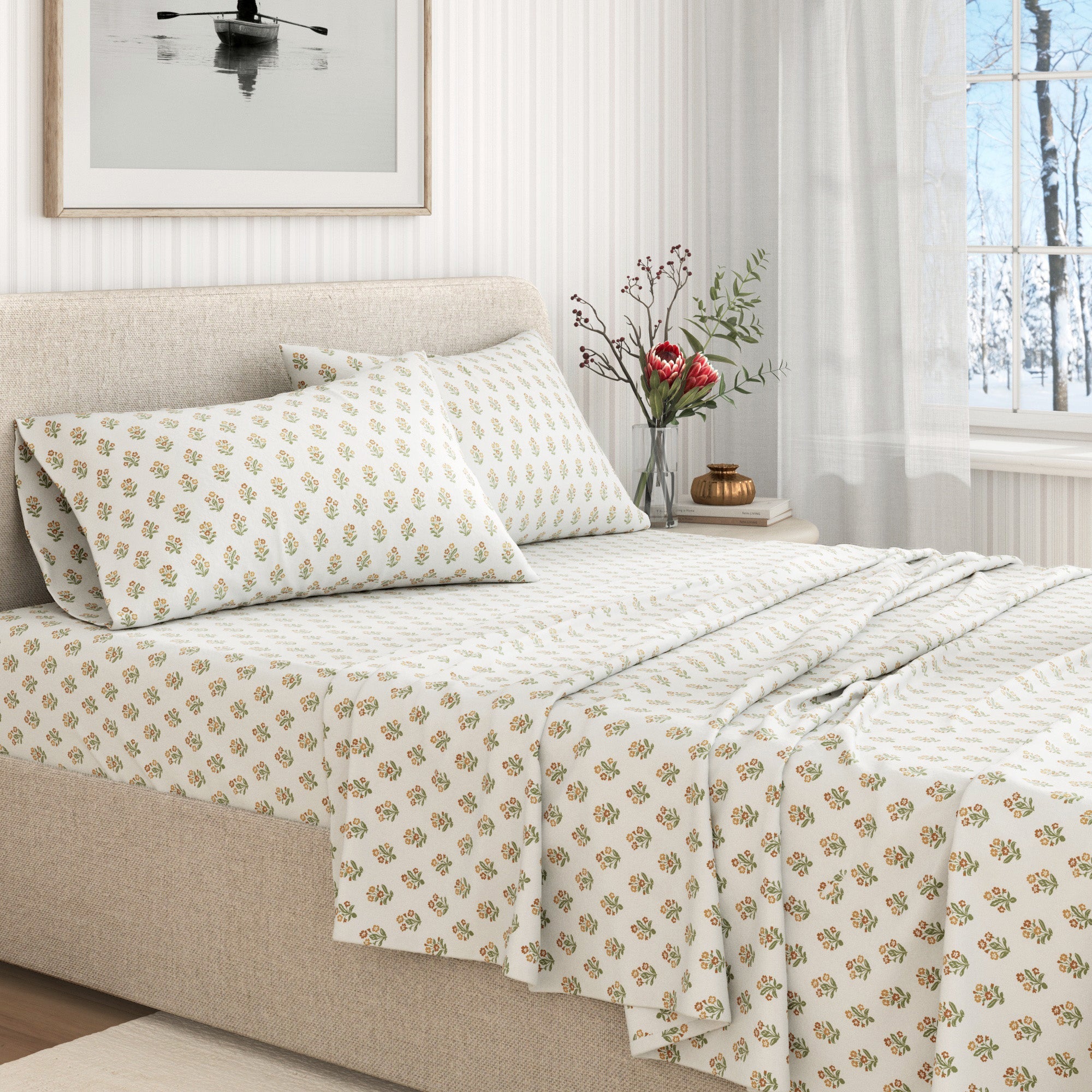 Turkish Cotton Flannel Sheet Set - Winter Floral Collection