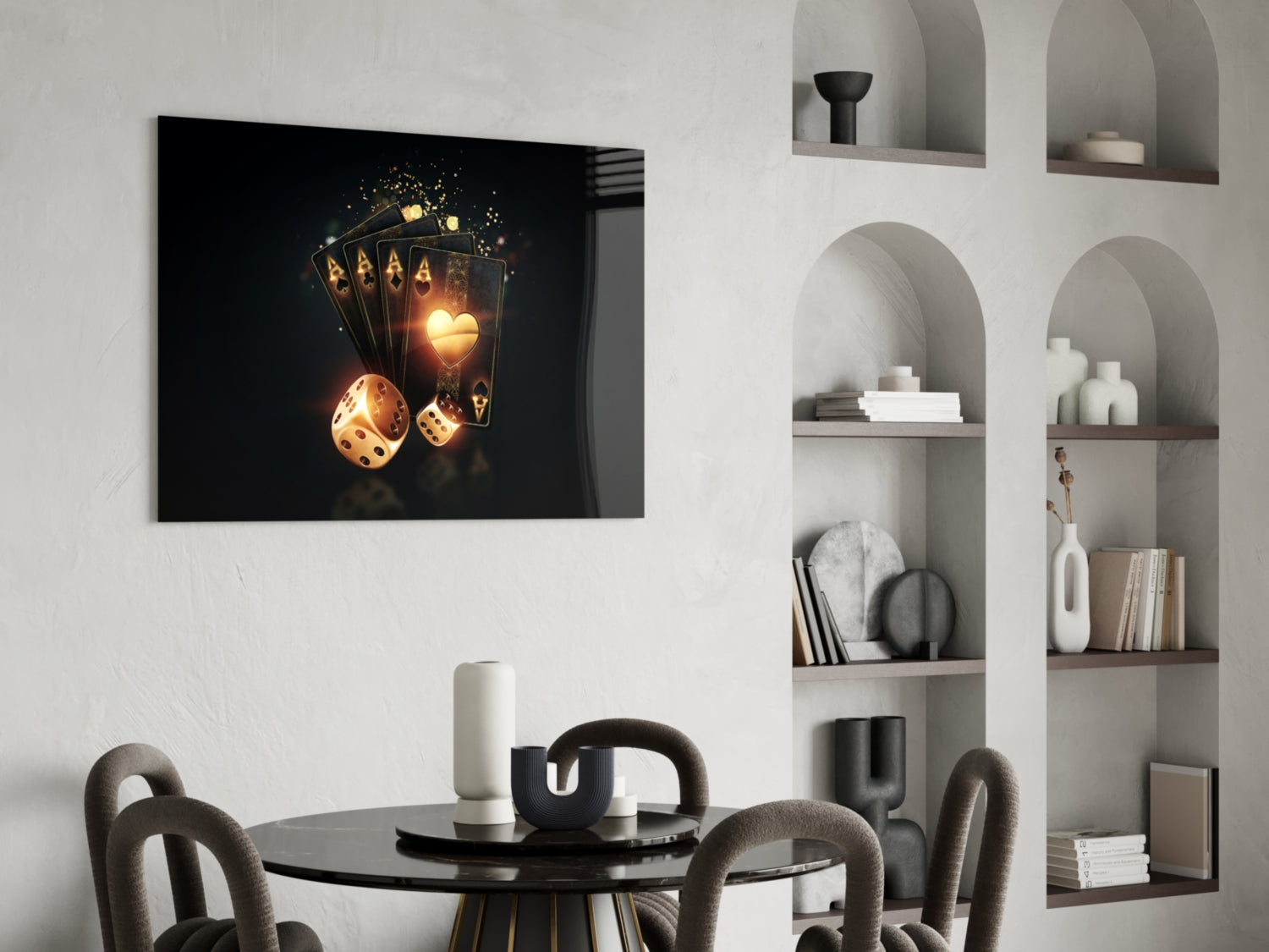 Glowing Heart Ace And Golden Dice Glass Wall Art