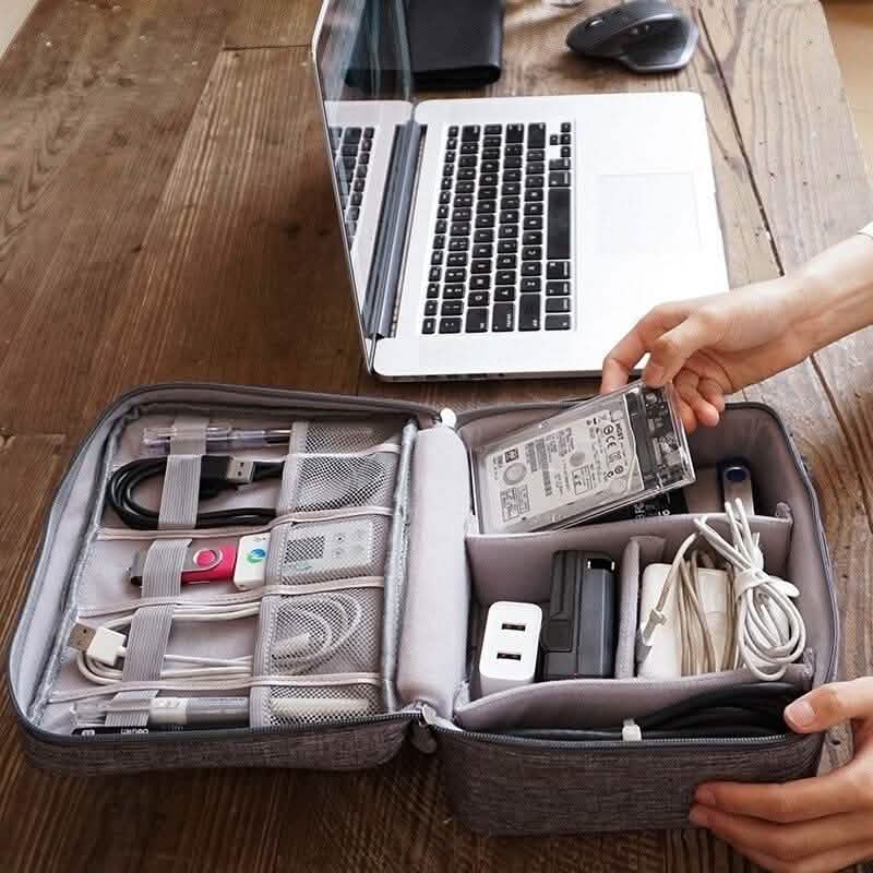 Zippered Cable Compartment Bag for Electronics Storage